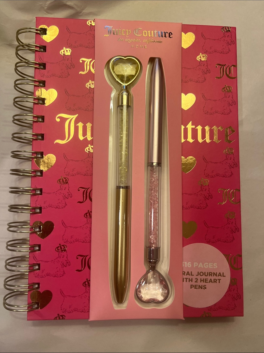 Juicy Couture Pink & Gold Heart Spiral Journal & Decorative Pen Duo